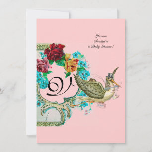 STORK BABY SHOWER 3 MONOGRAM KAART