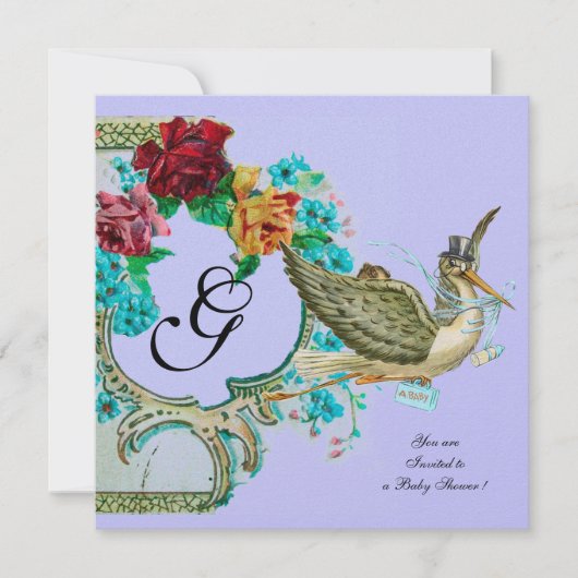 STORK BABY SHOWER 3 MONOGRAM witte champagne Kaart (Voorkant)