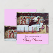STORK BABY SHOWER 3, roze Kaart (Voorkant / Achterkant)