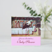 STORK BABY SHOWER 3, roze Kaart (Staand voorkant)