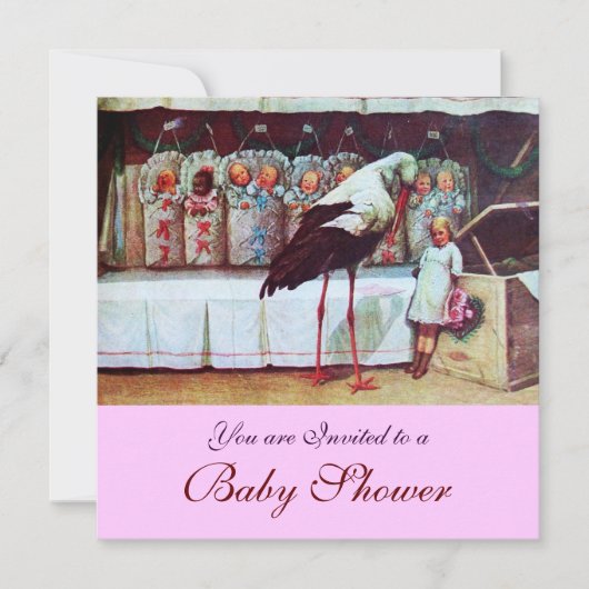 STORK BABY SHOWER 3, roze Kaart (Voorkant)