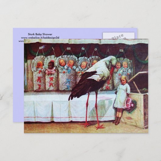 STORK BABY SHOWER 3 UITNODIGING BRIEFKAART (Voorkant / Achterkant)