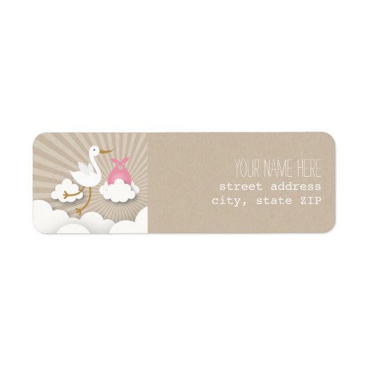 Stork Baby shower Adreslabel - roze Etiket (Voorkant)