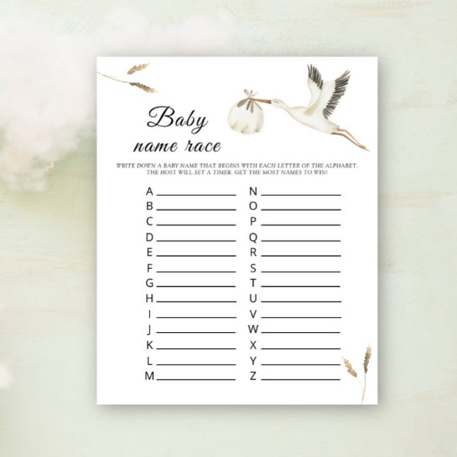 Stork baby shower - Baby naam race spel (Creator heeft geüpload)