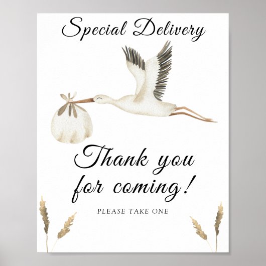 Stork baby shower - Bedankt voor uw komst Poster (Voorkant)