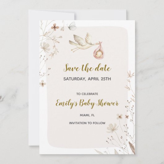 Stork baby shower bewaar de datum save the date (Voorkant)