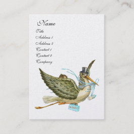 STORK BABY SHOWER, Blauw Wit Parelpapier Visitekaartje