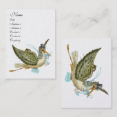 STORK BABY SHOWER, Blauw Wit Parelpapier Visitekaartje (Voorkant / Achterkant)