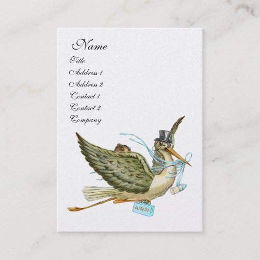 STORK BABY SHOWER, Blauw Wit Parelpapier Visitekaartje (Voorkant)