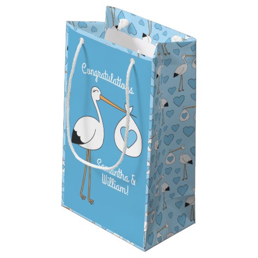 Stork Baby shower Blue Boy Klein Cadeauzakje (Achterkant Gekanteld)