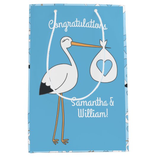 Stork Baby shower Blue Boy Medium Cadeauzakje (Voorkant)
