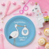 Stork Baby shower Blue Boy Papieren Bordje (Feest)