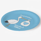 Stork Baby shower Blue Boy Papieren Bordje (Gekanteld)