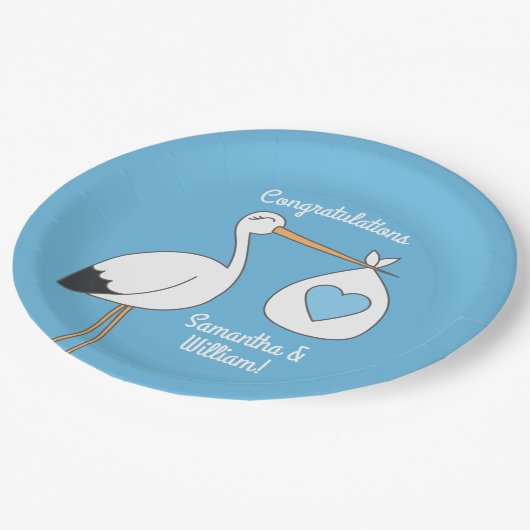 Stork Baby shower Blue Boy Papieren Bordje (Gekanteld)