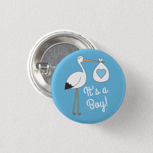 Stork Baby shower Blue Boy Ronde Button 3,2 Cm (Voorkant /achterkant)