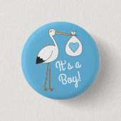 Stork Baby shower Blue Boy Ronde Button 3,2 Cm (Voorkant)
