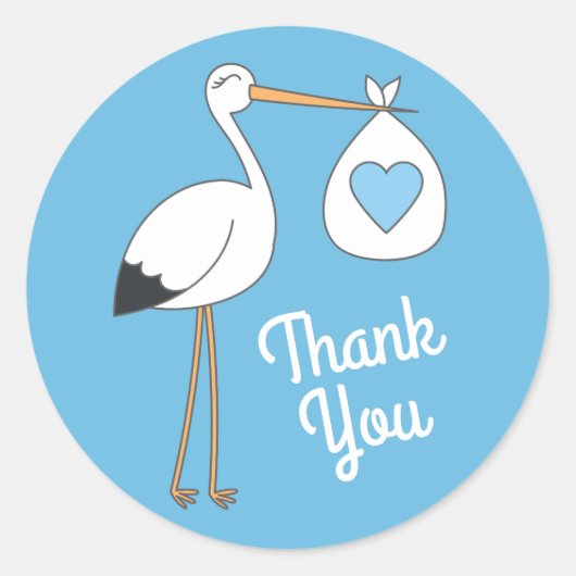 Stork Baby shower Blue Boy Ronde Sticker (Voorkant)