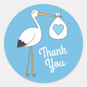 Stork Baby shower Blue Boy Ronde Sticker
