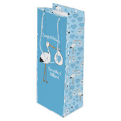 Stork Baby shower Blue Boy Wijn Cadeautas (Voorkant Gekanteld)