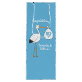 Stork Baby shower Blue Boy Wijn Cadeautas (Voorkant)