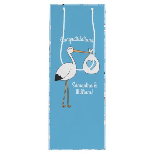 Stork Baby shower Blue Boy Wijn Cadeautas (Voorkant)