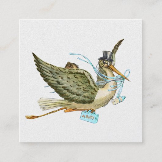 STORK BABY SHOWER Blue White Pearl Paper Vierkante Visitekaartje (Achterkant)