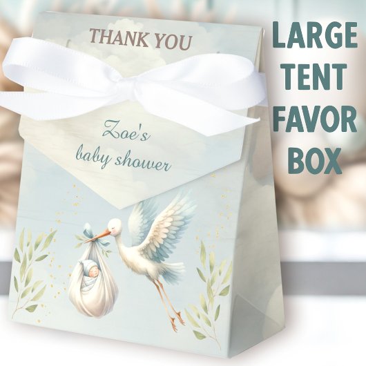 Stork Baby Shower Boy Blue Large Favor Box Bedankdoosjes
