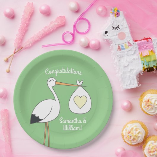 Stork Baby shower Green Papieren Bordje (Feest)