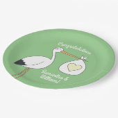 Stork Baby shower Green Papieren Bordje (Gekanteld)