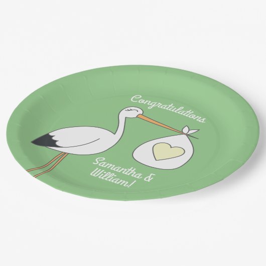 Stork Baby shower Green Papieren Bordje (Gekanteld)