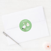 Stork Baby shower Green Ronde Sticker (Envelop)