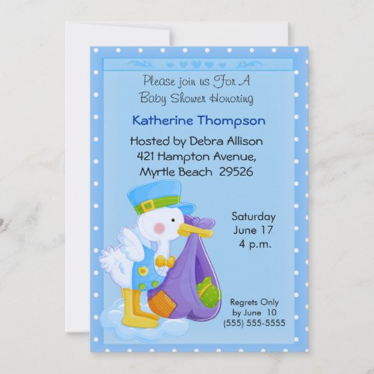 Stork Baby shower Invitation Kaart (Voorkant)