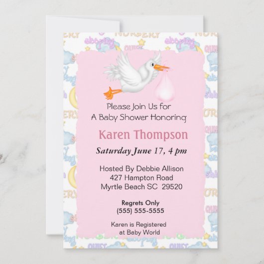 Stork Baby shower Invitation Kaart (Voorkant)