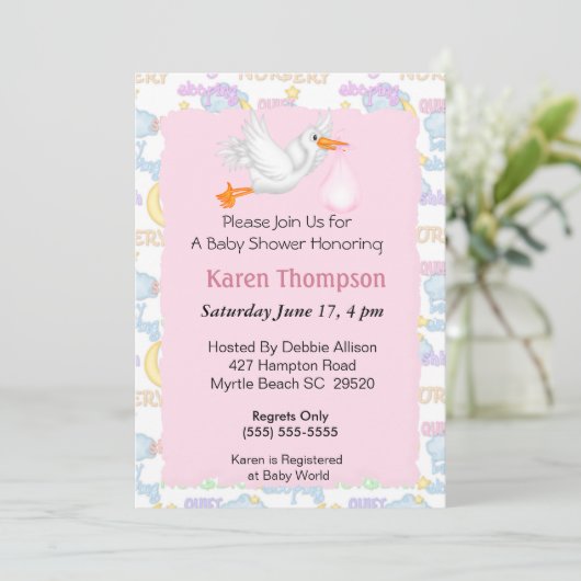 Stork Baby shower Invitation Kaart (Staand voorkant)