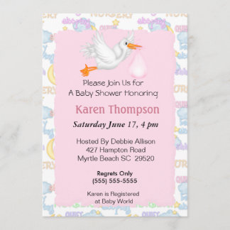 Stork Baby shower Invitation Kaart