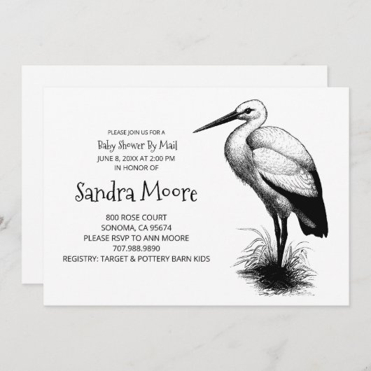 Stork Baby shower Invitation Kaart (Voorkant / Achterkant)