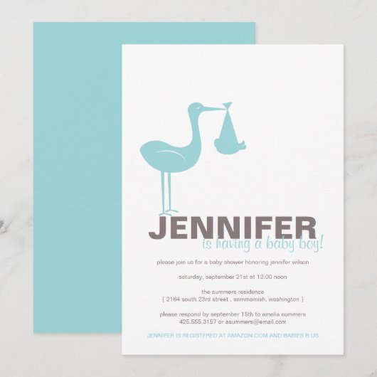 Stork Baby shower Invitation Kaart (Voorkant / Achterkant)