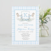 Stork Baby shower Invitation, Stork Crest Invitate Kaart (Staand voorkant)