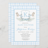Stork Baby shower Invitation, Stork Crest Invitate Kaart (Voorkant / Achterkant)