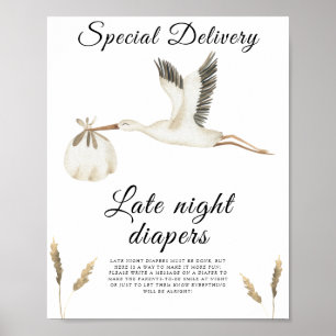 Stork baby shower - Late night luiers spel Poster