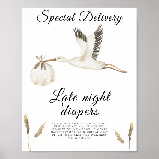 Stork baby shower - Late night luiers spel Poster (Voorkant)