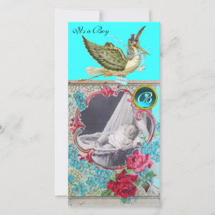 STORK BABY SHOWER MONOGRAM, aquamarine