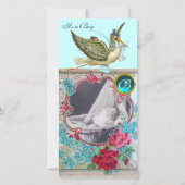 STORK BABY SHOWER MONOGRAM, aquamarine Aankondiging (Voorkant)