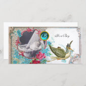 STORK BABY SHOWER MONOGRAM, aquamarine, wit Aankondiging (Voorkant / Achterkant)