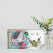 STORK BABY SHOWER MONOGRAM, aquamarine, wit Aankondiging (Staand voorkant)