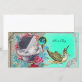 STORK BABY SHOWER MONOGRAM, aquamarine, wit Aankondiging (Voorkant / Achterkant)