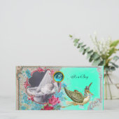 STORK BABY SHOWER MONOGRAM, aquamarine, wit Aankondiging (Staand voorkant)