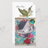 STORK BABY SHOWER MONOGRAM, aquamarine wit Aankondiging (Voorkant / Achterkant)