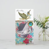 STORK BABY SHOWER MONOGRAM, aquamarine wit Aankondiging (Staand voorkant)