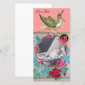 STORK BABY SHOWER MONOGRAM, ruby Aankondiging (Voorkant / Achterkant)